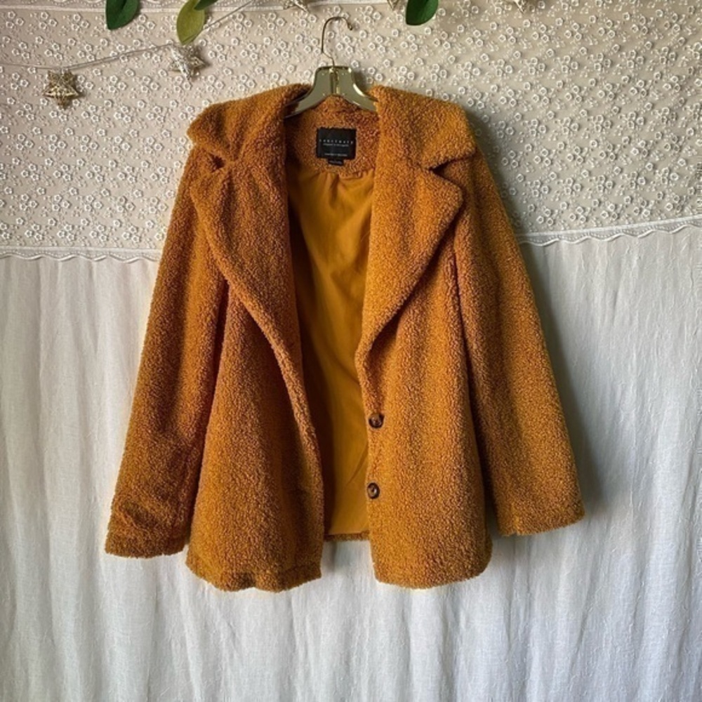 Teddy style jacket mustard yellow golden color soft fuzzy coat for fall large